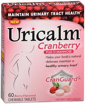 Uricalm Cranberry plus D-Mannose Dietary Supplement Chewable Tablets Berry-Flavored - 60 ct, Pack of 4