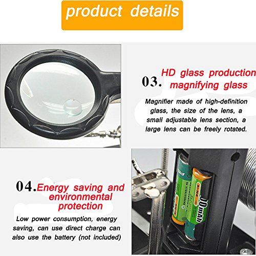 AORAEM 2.5X(6D)4X(12D)LED Lamp Helping Hands Magnifier Station,Magnifying Glass Stand with Clamp and Alligator Clips for Work and Hobby