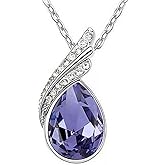 Elegant Teardrop Crystal Pendant Necklace, Purple Amethyst, Silver Chain, Cubic Zirconia Halo, Statement Jewelry for Women