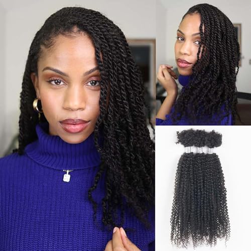 FASHION IDOL Kinky Curly V Bulk Human Hair for Twist Braids Dreadlock Extensions Loc Repair Afro Kinky Curly Human Hair for Braiding 3 Bulk 3oz