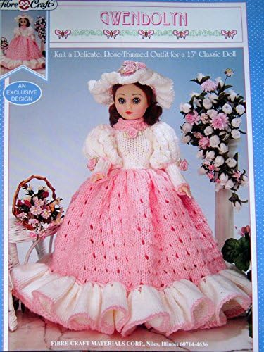 Gwendolyn, Complete Outfit to Knit for Fibre Craft 15 in Classic/Fashion Doll, Fibre Craft Knitting Pattern FCM411, in DK Yarns