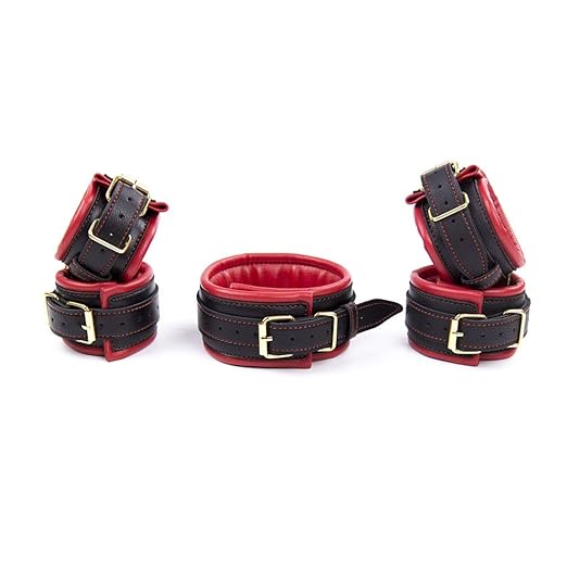 OnundOn Halsfessel Halsbänder Handfesseln Fußfesseln Gepolstert Leder Bondage Set