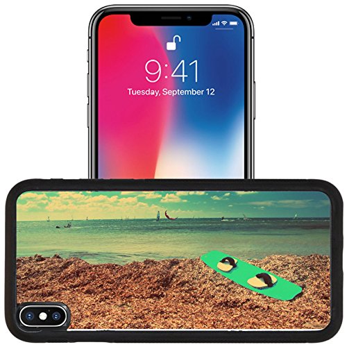 Luxlady Apple iPhone x iPhone 10 Aluminum Backplate Bumper Snap Case IMAGE ID: 23771223 Board for windsurfing on the seashore with a retro effect