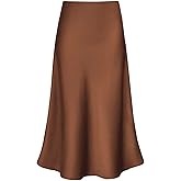 Modegal Women's Satin High Waist Hidden Elasticized Waistband Flared Casual A Line Midi Skirt