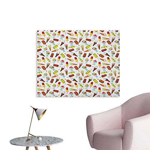Anzhutwelve Ice Cream Wallpaper Frozen Desserts in Wafer Cone Glazed Eskimo with Whipped Cream Chocolate Sundae Custom Poster Multicolor W36 xL24