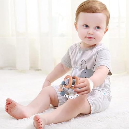 Personalized Baby Rattle Ring with Name,Custom Silicone Bracelet