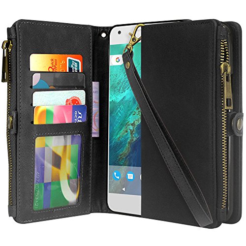 Linkertech Google Pixel 2 XL Case, [Card Slots & Wrist Strap] Luxury PU Leather Wallet Flip Pouch Case with Foldable…