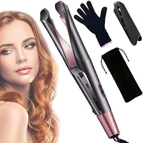 Hair Straightener, Curling Iron straightening Iron 2 in 1 Hair Curler Straightener Tourmaline Ceramic Hair Types Tools with LED Digital Display Adjustable Temperature (C3)