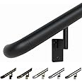 Promenaid 5ft ADA Handrail Kit - Satin Black - Complete Indoor/Outdoor Handrail for Stairs - 1.6" Round Anodized Aluminum Railing with 3 Satin Black Painted Pivoting Brackets & ADA Wall Returns