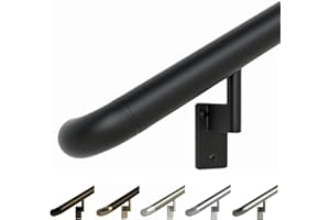 Promenaid 5ft ADA Handrail Kit - Satin Black - Complete Indoor/Outdoor Handrail for Stairs - 1.6" Round Anodized Aluminum Railing with 3 Satin Black Painted Pivoting Brackets & ADA Wall Returns