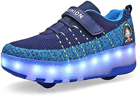 Lucky Kids Girls Boys LED Roller Skate Shoes Double Wheels Flashing Luminous Skates Outdoor Gymnastics Fashion Sneaker Technical Skateboarding Shoes with USB Charging