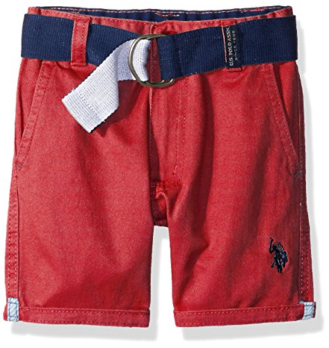 U.S. Polo Assn. Big Boys Belted Roll-Up Hem Twill Short, Engine Red, 16