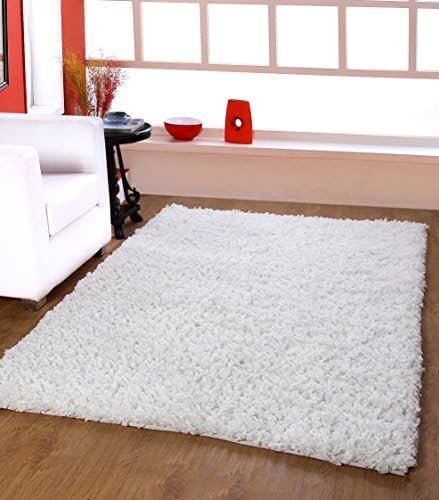 Shines LLC Vogue Shag Collection - (8'x10') Silk Rayon Viscose and Cotton Shag Textured Pattern Accent Royal Shag White Area Rugs