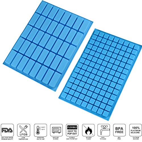 (2 PCS) 126/40 Cavity Square/Rectangle Silicone Candy Mold + 100pcs Gold Polka Candy Wrappers,for Mini Gummy Chocolate Jelly Ice Cube Truffles Pralines Caramels Ganache - Thumbnail 2
