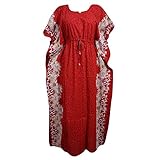 Women's Kaftan Red Printed Kimono Boho Caftan Maxi Dress XXXL