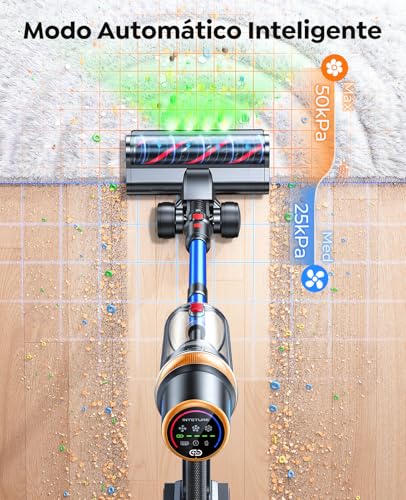 600W/50KPa Cordless Vacuum Cleaner, 65 Mins Autonomy, Vertical Broom Vacuum Cleaner with Anti-Dust Mite Brush, Touch Screen, Aromatic Function, Wall Charging, Anti-Tangle, LED Light, Suitable for Floors/Sofas/Pets