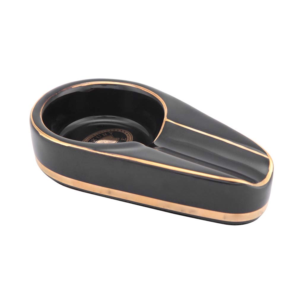Mini Cigar Ashtray, Portable Stylish Scalloped Tabletop Ceramics Cigarette Ashtray Cinder Holder for Indoor Use Home Office Decoration(Black)