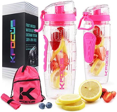 KFOCUS 32oz Fruit Infuser Sports activities Water Bottle for Scrumptious Drink, Motivational Clear Water Bottle with Time Marker, Filter and Full Size Infusion Rod, Sturdy BPA Free Tritan, Flip Lid, Leak Proof