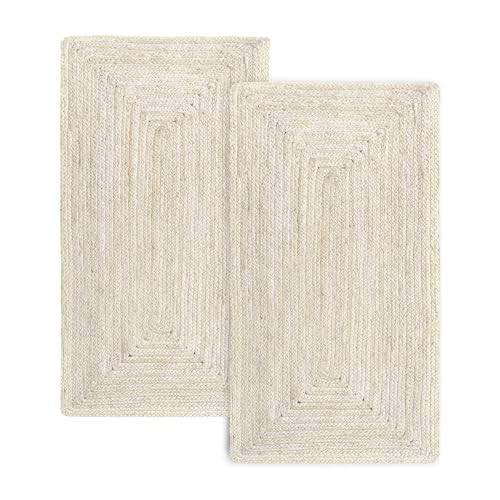 HAMID Pack of 2 Ivory Alhambra Jute Rug, 100% Jute Fibre, Hand Braided, Living Room, Dining Room, Bedroom, Corridors, (80 x 150 cm) 2 pcs