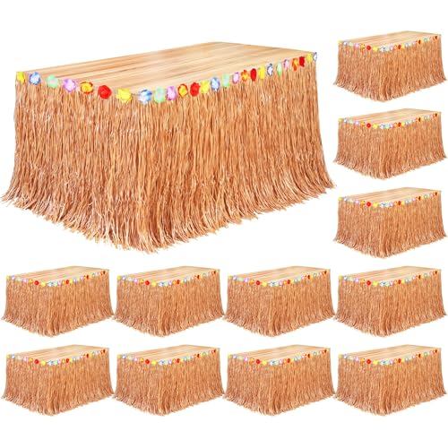 Fovths 12 Pack Luau Gras Tischrock natürliche 9 Fuß x 29,5 Zoll Hawaiianischer Tischrock für Tropische Hawaiianische Party Dekorationen Luau Party Kostüm Party,