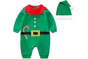 ZHSKEUUN My First Christmas Baby Boy Girl Outift Infant Long Sleeve Romper Newborn Elf Reindeer Costume Santa Outfits