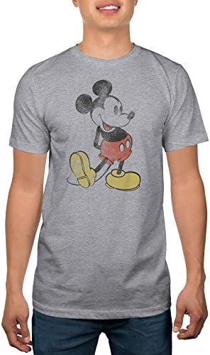 Disney Men's Classic Icon Mickey Mouse Light Grey Graphic Tee (Medium)