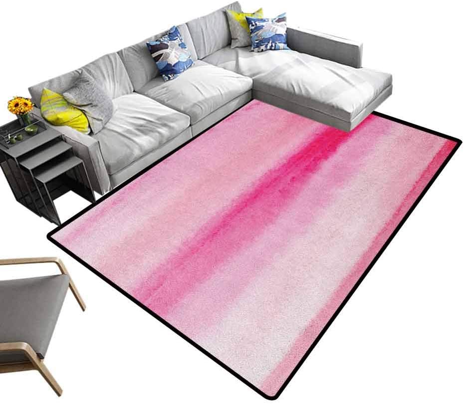 Peach Indoor Floor Mat Hand Drawn Watercolor Brush Strokes Artsy Pattern Wet Paint Style Romantic Image Bathroom Soft Durable Area Rug Pink Hot Pink (4'7"x5'2")
