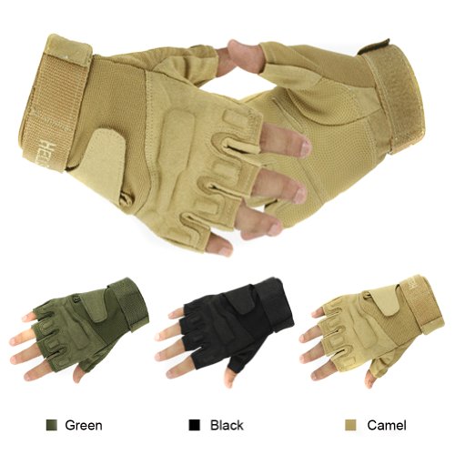 Simpleyourstyle Outdoor Sports Military Half-finger Fingerless Tactical Airsoft Hunting Riding Cycling Gloves Black Green Camel Available (Camel, M)
