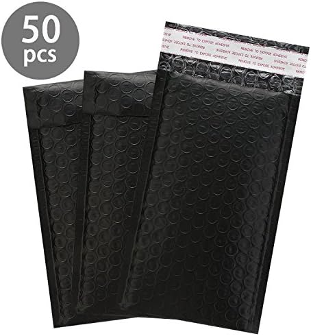 Hengu #000 4x8 inch Black Bubble Mailers Padded Envelops, Self-seal Padded Shipping Envelops, 50pc Ploy Bubble Mailers