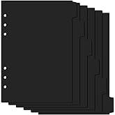 Jeffdad 6-Ring Binder Plastic Divider Set, 6 Tab Binder Dividers A5 Insertable Binder Dividers Suitable for Notebooks and Binders(Black)