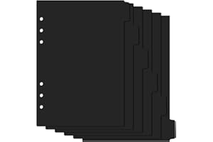 Jeffdad 6-Ring Binder Plastic Divider Set, 6 Tab Binder Dividers A5 Insertable Binder Dividers Suitable for Notebooks and Binders(Black)