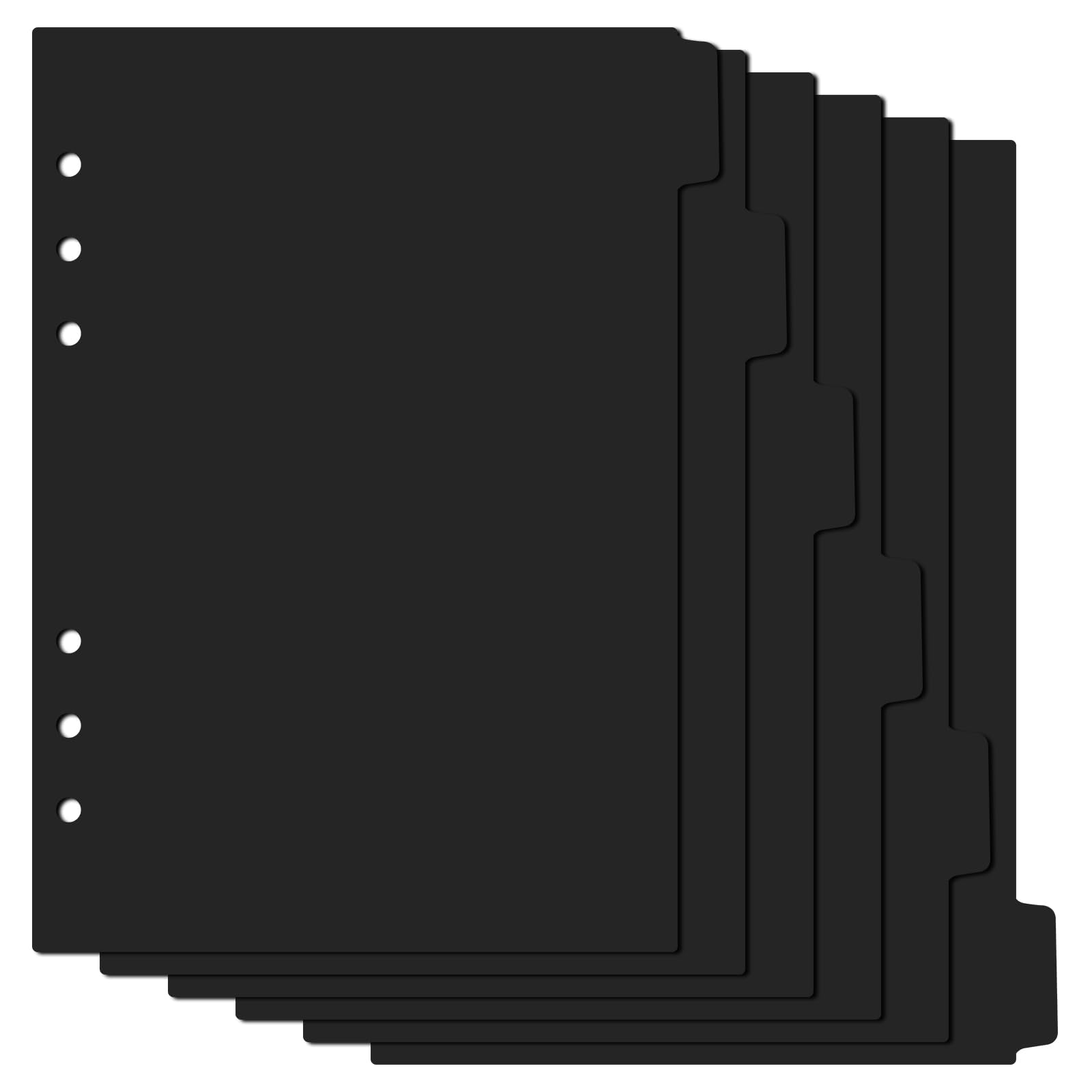 Jeffdad 6-Ring Binder Plastic Divider Set, 6 Tab Binder Dividers A5 Insertable Binder Dividers Suitable for Notebooks and Binders(Black)