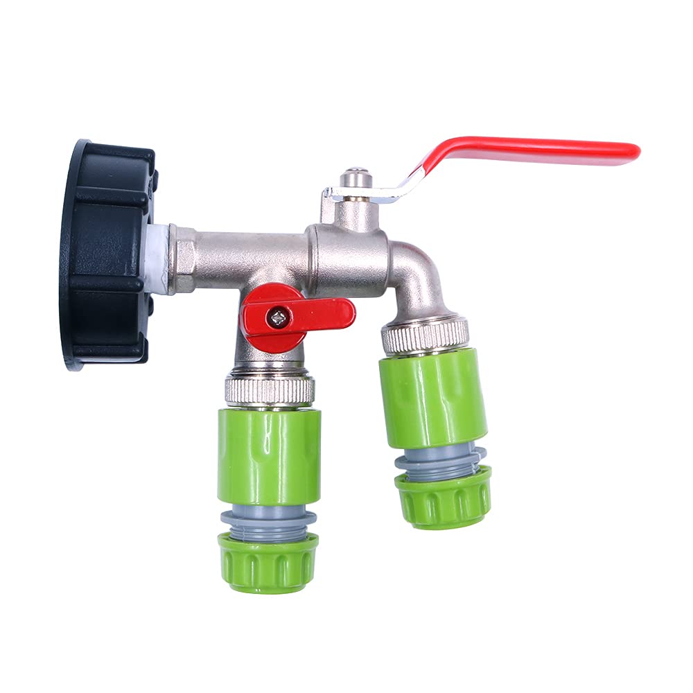 Hsthe Sea IBC Tank Adapter IBC Tote Tank Drain Adpater S60X6 IBC Tap Fitting with Double Tap Outlet Valve and Double 12mm Garden Hose Quick Connector Quick Hose Fitting