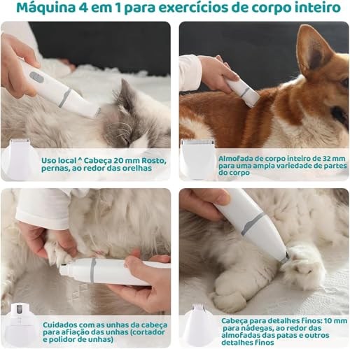 Máquina De Tosa Pets Gato Cachorro Tosador Profissional, Kit com 4 pontas de aparador de pelos para animais de estimação 4 vias em 1, sem fio e recarregável para cães e gatos