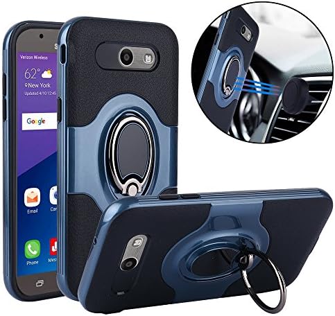 TechVibe Galaxy J7 Prime Case, Slim Drop Protection Cover, IMPROVED Ring Grip Holder Stand, Back Magnetic Circle With Air Vent Magnetic Car Mount For Galaxy J7 Perx / J7 V / J7 2017 - Metallic Blue