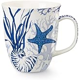 Cape Shore Beach 15oz Harbor Mug with Full Wrap Design and Decorated Handle, Blue Indigo Shells