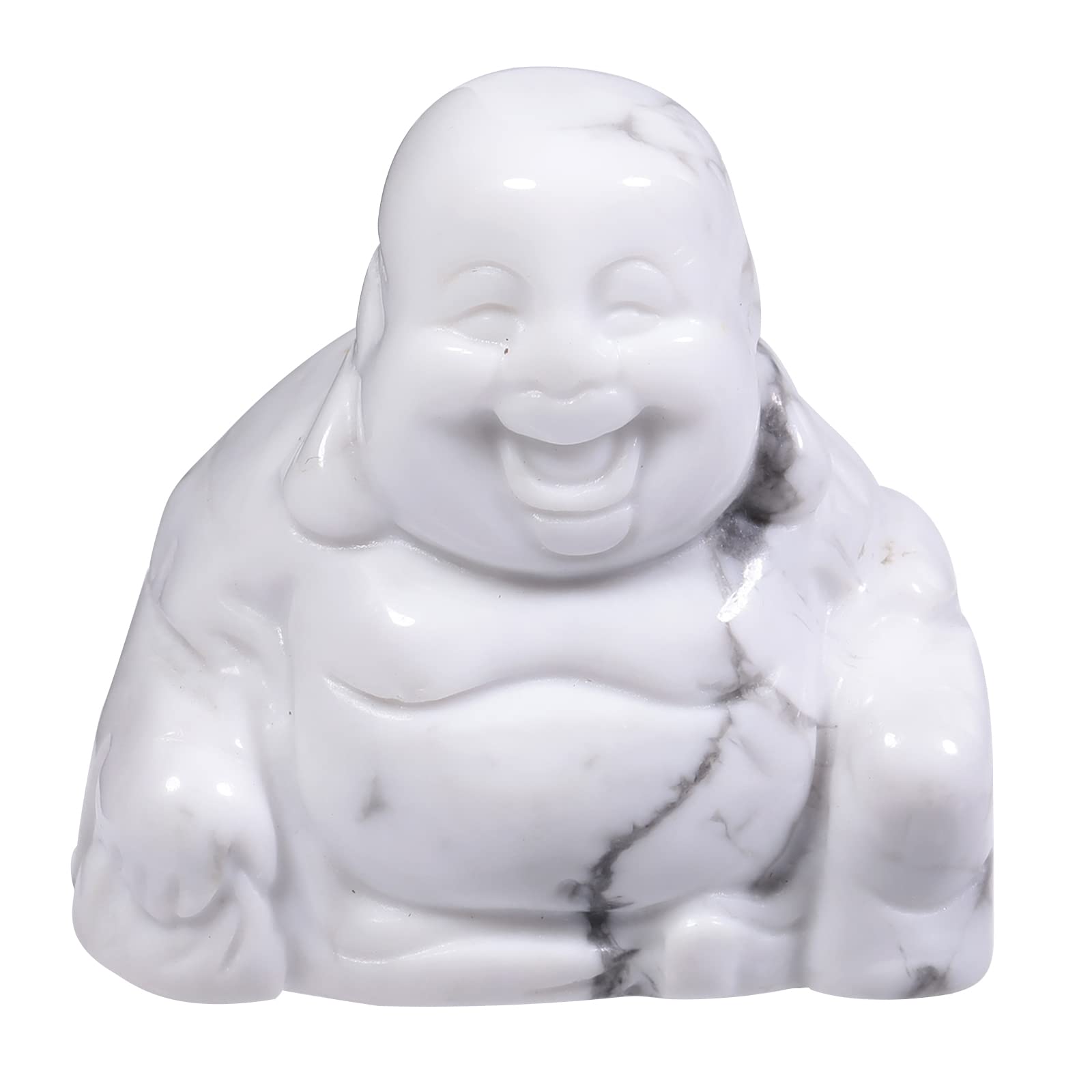 Lovionus89 Hand Carved Crystal Stone Maitreya Buddhism, 1.5 Inch Laughing Happy Buddha Figurine Home Decoration, White Howlite Turquoise
