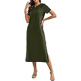 Naggoo Midi Tshirt Dresses for Women with Sleeves Fitted Long Army Green