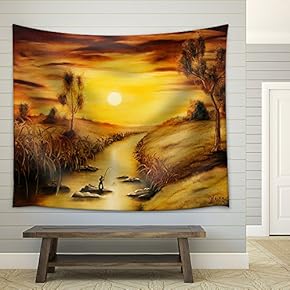 Oil Painting of a Small Fisherman - Fabric Wall Tapestry Home Decor - 51x60 inches