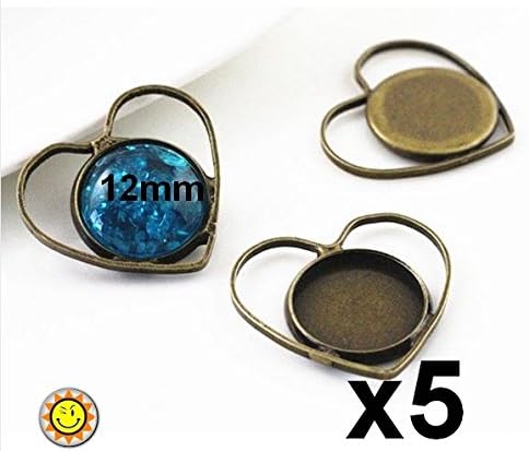 X5 Fantasy Heart Love Support Connectors 12 mm Cabochon Bronze