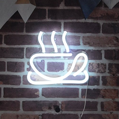 Neon Signs Coffee Cup LED Sign LED Neon Light Sign Coffee Bar Beer Pub 10" 8.6" (or 25cmX22cm) Coffee Signs for Shops, Hotels, Liquor Stores | No use of Toxic Neon (White) (Coffee Cup)