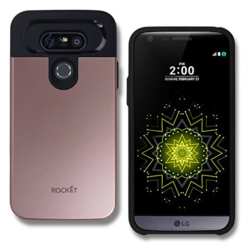 G5 Wallet Case [Card Slot] [Heavy Duty] [Slim Fit] Ergonomic Dual Layer Hybrid PC TPU Tough Shield Front Screen Drop Protection Rubber Back Bumper Slide Cover LG G 5 (Rose Gold) - Thumbnail 2