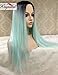 K'ryssma Mint Green Wig Long Straight Ombre Synthetic Wig with Dark Roots Glueless Middle Part Ombre Green Wig for Women 22 inches