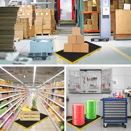 HJZALMI Plataforma Contención Derrames Industrial, Tarima Antiderrames De Plástico 2 Tambos, Bandeja Derrames Modular Paleta Rejilla Y Bolsillos Montacargas,Sumidero De 35L, 47.2x23.6x3.9in