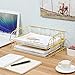 Superbpag Set of 2 Office Supplies Metal Stackable Document Organizer Office Desktop File Paper Holder Book Storage Rack, Gold