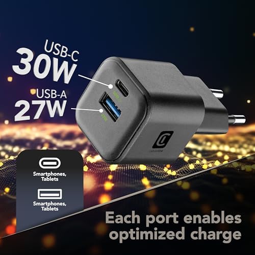 Chargeur Mural avec Technologie GaN 30W – 2 Ports USB-C et USB-A – Charge Rapide – Format Compact – Noir