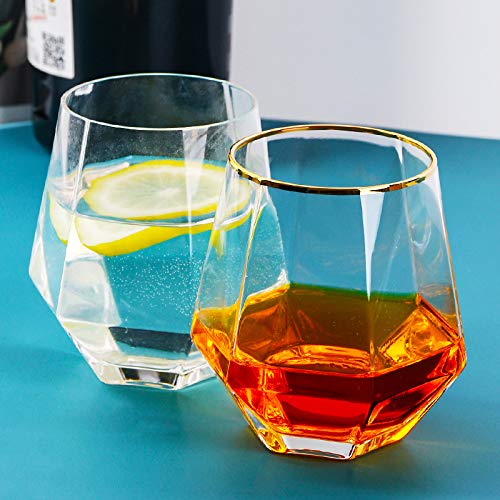 Diamond Whisky Glasses 6er-Set Gekipptes Scotchglas 300 Ml Whiskyglas Moderner Look Für Männer Frauen, Papa, Ehemann, Freunde, Glaswaren Für Bourbon/Rum/Bar Tumbler – Bild 5