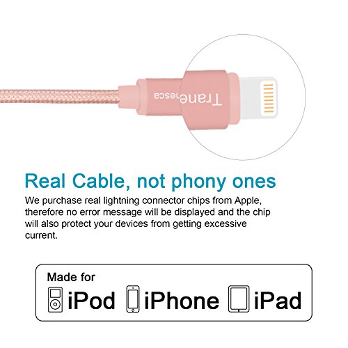 Rose gold car charger kit-Tranesca 4.8A/24W Dual Rapid USB Ports Car Charger with 6FT Nylon Braided MFI (Apple certified) Lightning Cable - Thumbnail 2