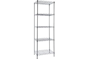 GIOTORENT 5-Tier Storage Wire Shelf, Adjustable Height Shelving Unit Display Rack for Laundry Bathroom Kitchen 16.7" W x 11.9" D x 53.6" H,Matt Grey