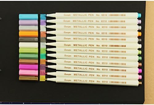 AMASSAN Fine Tip 12-Pack Marker Pens Album Brush Pens Set with 4 Different Pattern Cards for Scrapbooking Crafts, DIY Photo Album, Art Rock Painting, Card Making, Metal and Ceramics, Glass